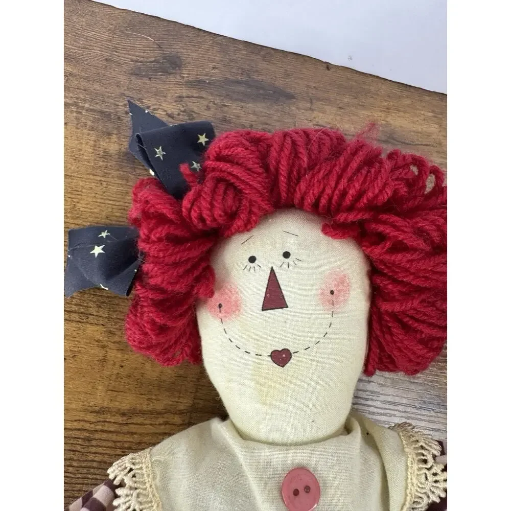 Vintage 1999 Springford Primitive Folk Art Rag Doll Red Yarn Hair 20in